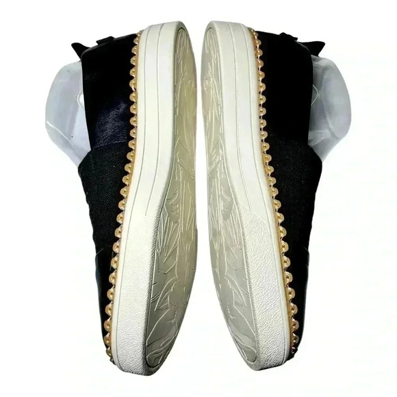 Via Spiga Women’s Ora Slip On Platform Sneakers BLK and White Size 8.5 Preowned - Picture 2 of 10